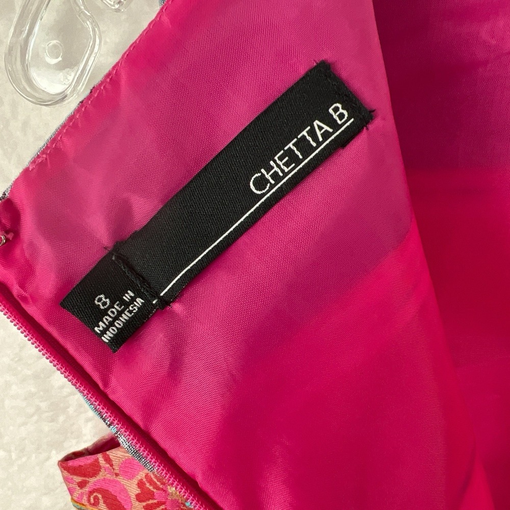 NWT! CHETTA B Preppy Pink Striped Sleeveless Wedding Cocktail Party Dress Size 8 - Picture 4 of 9